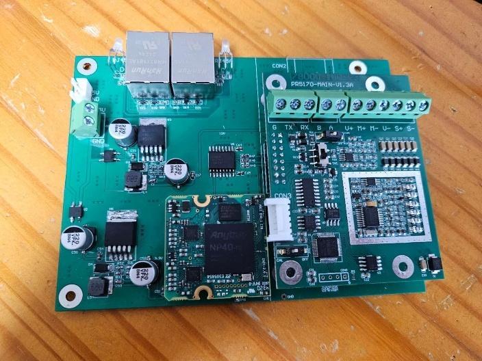 PR5170 hardware assembly example with a shared baseboard, analog-input mainboard, and company-purchased industrial Ethernet module
