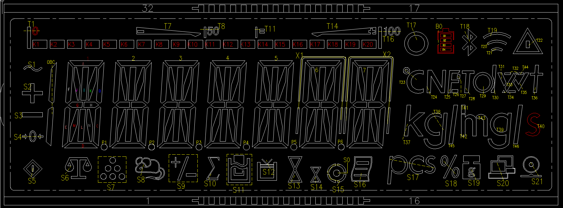 Documented PR5170 segmented LCD interface with weighing digits, units, and status indicators